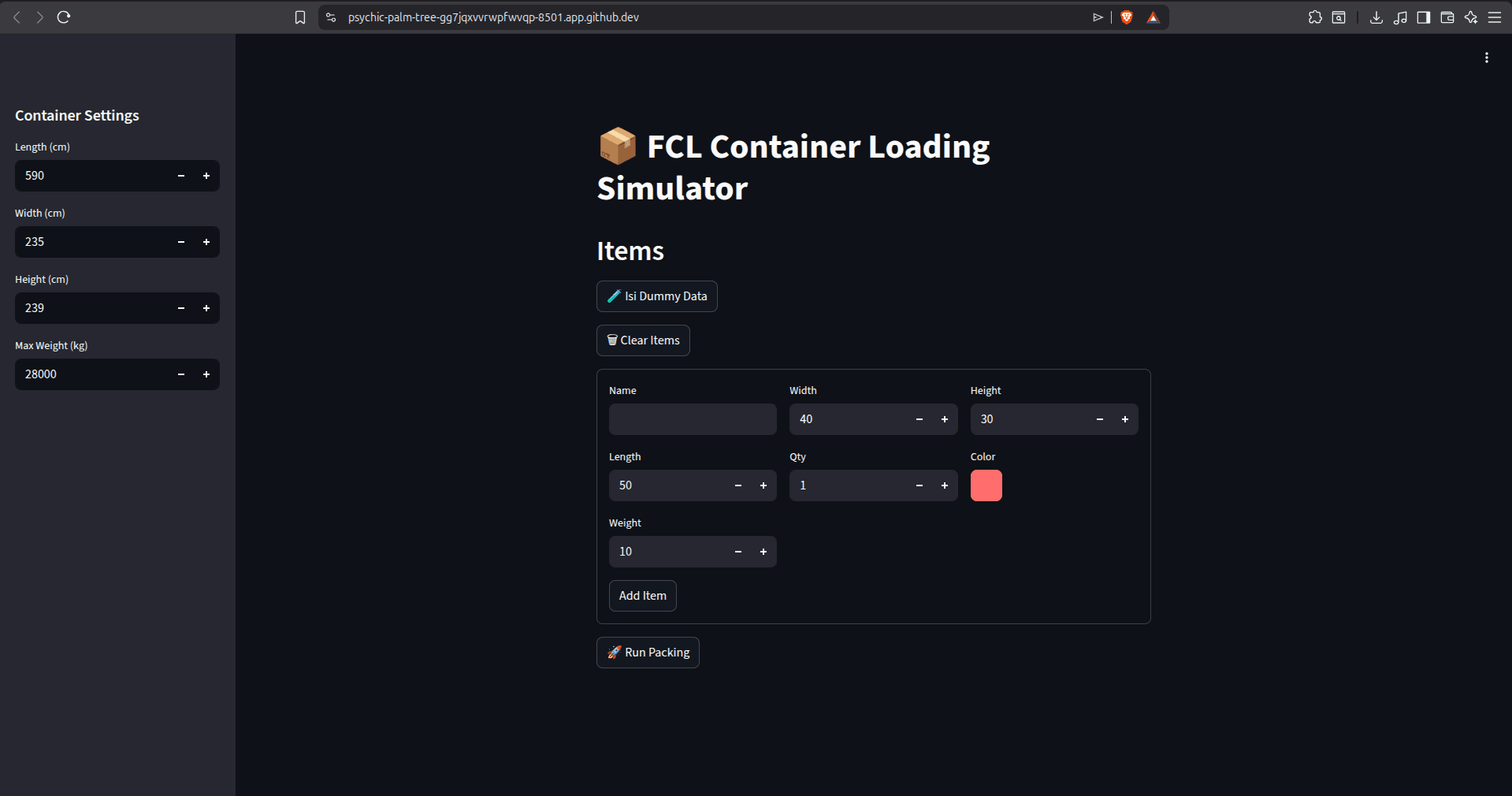 3D FCL Container Loading Simulator
